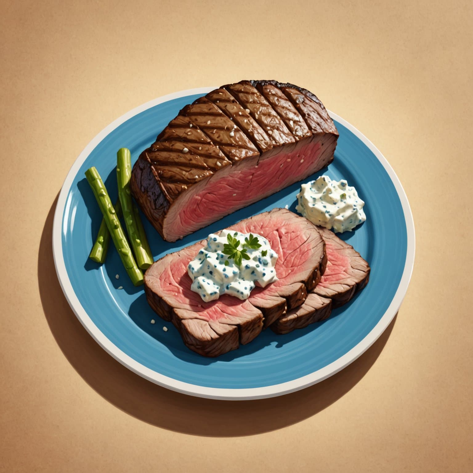 Krydrede London Broil med blåmuggostsmør