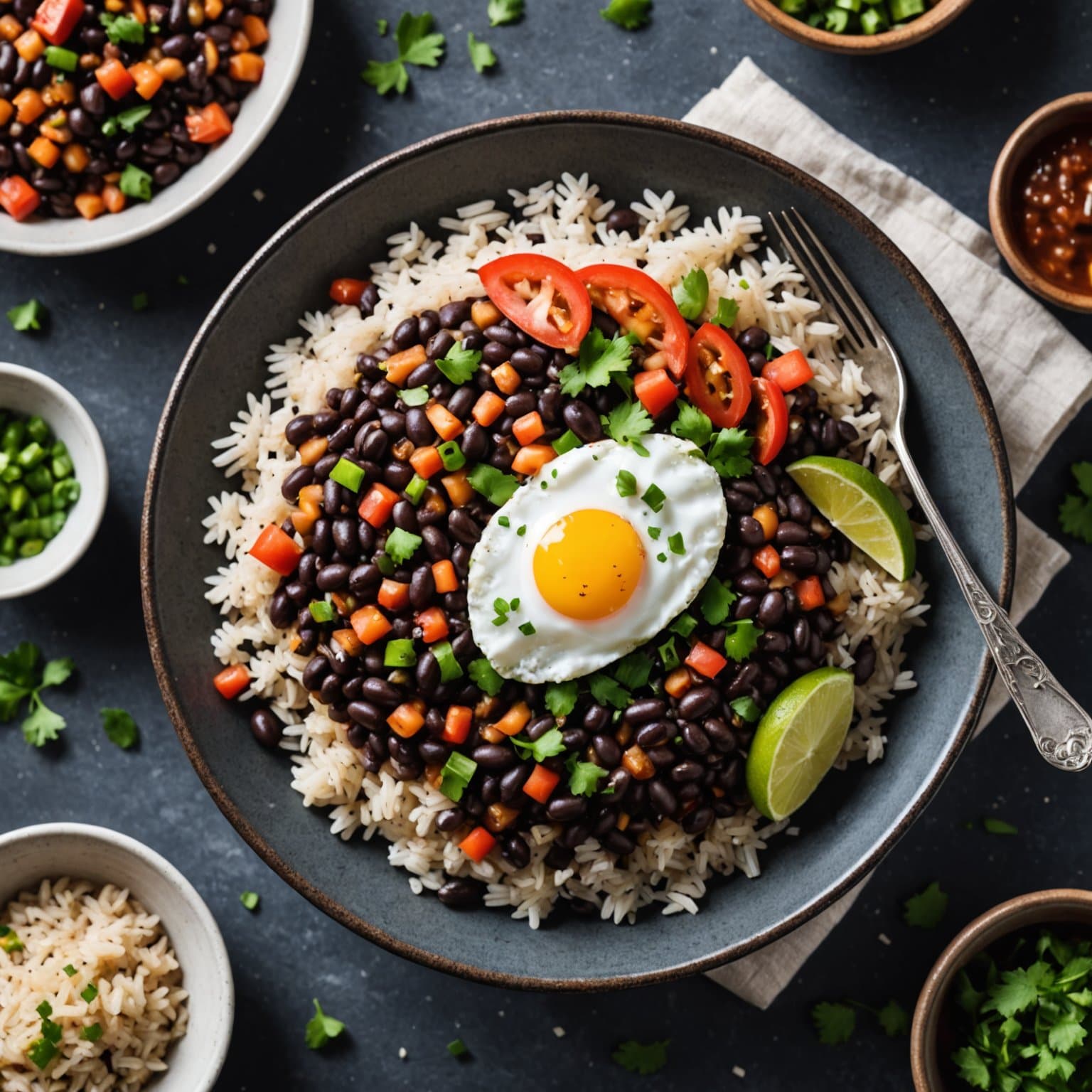 Krydrede svarte bønner og ris