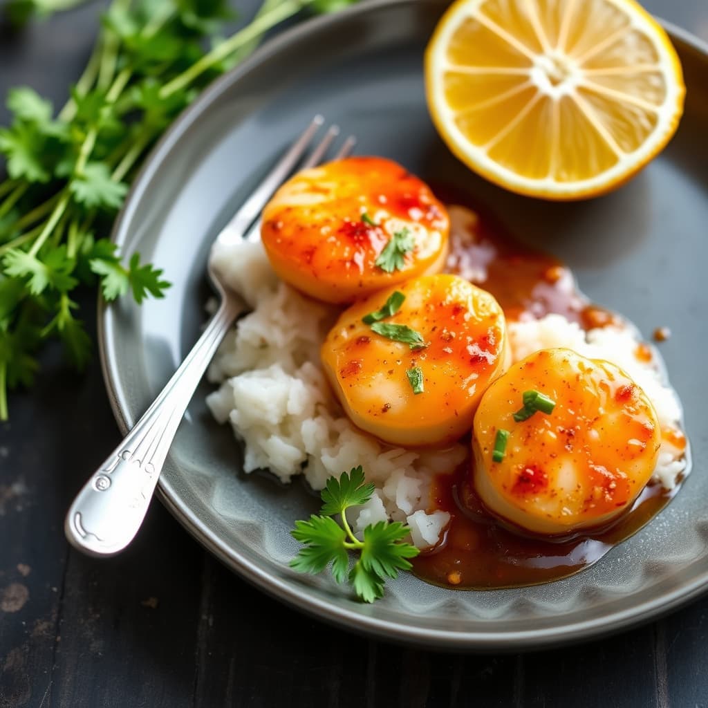 Krydret appelsin-glassert kamskjell