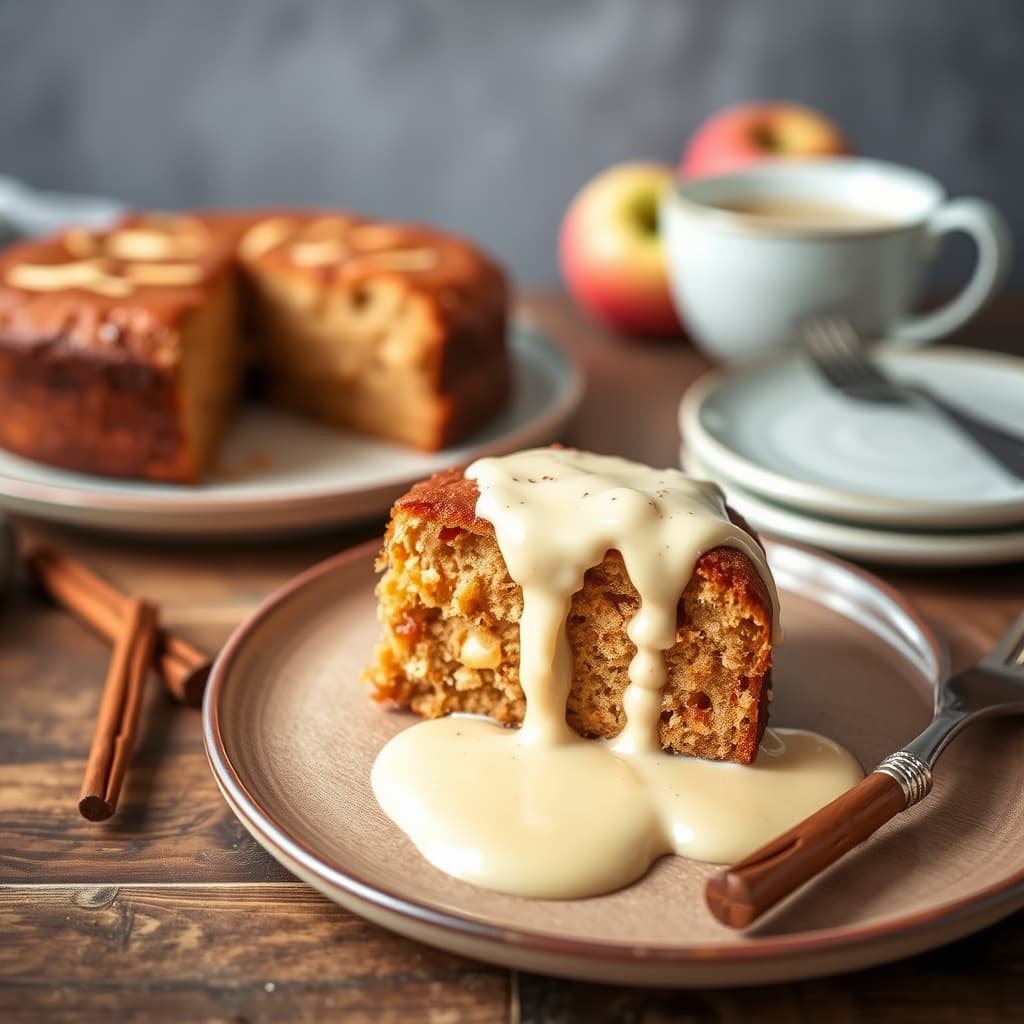 Krydret eplekake med eggeplommesaus