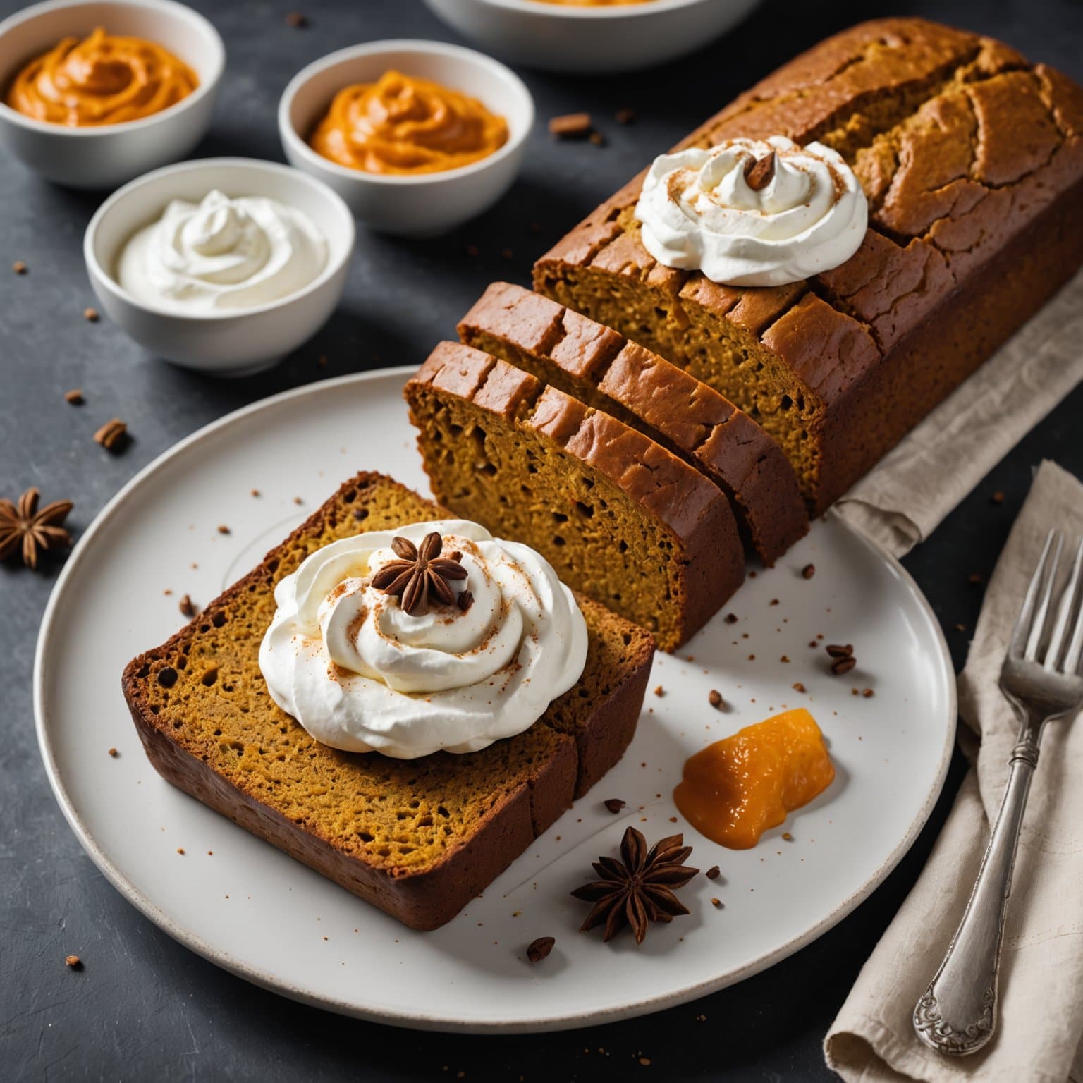 Krydret gresskarbrød med pisket krem