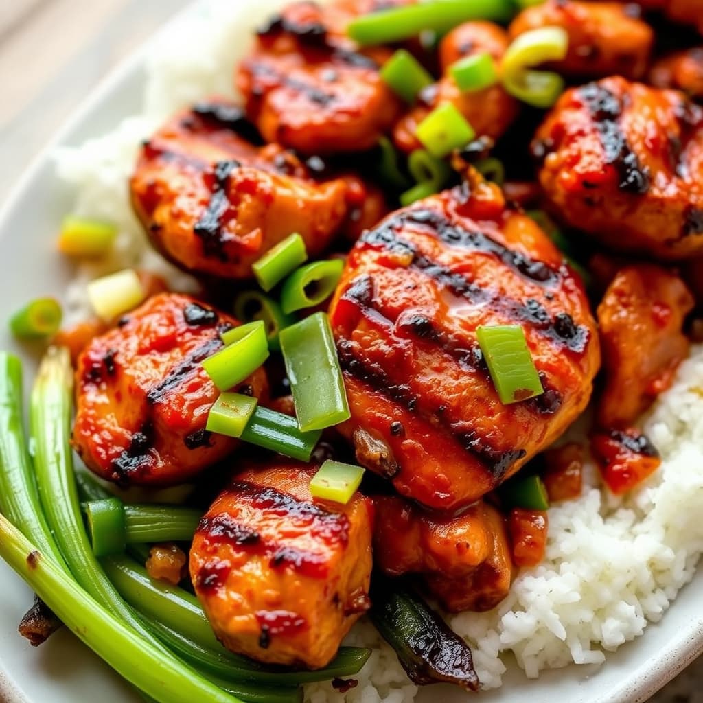 Krydret grillet kylling og vårløk