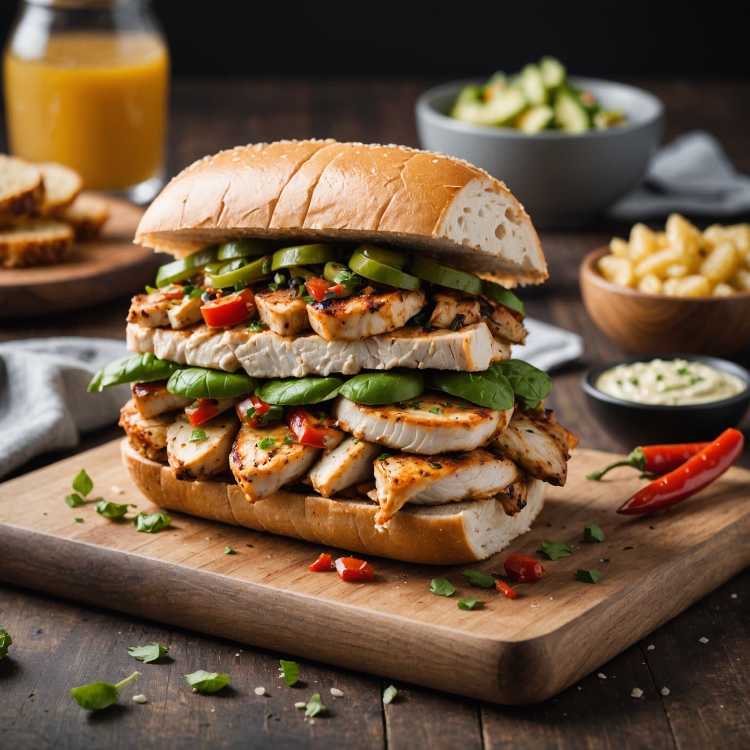 Krydret grillet kyllingbrystsandwich fylt med stuffing