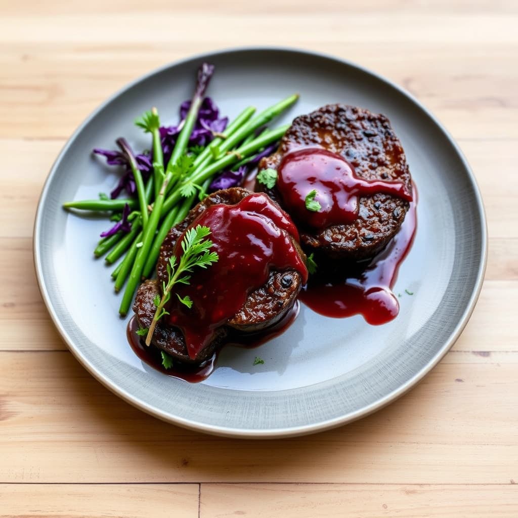 Krydret hjortestek med rødkålconfit og rødvinsaus