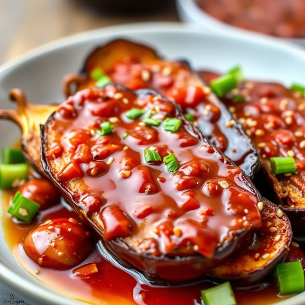 Krydret hoisinsausglasert aubergine