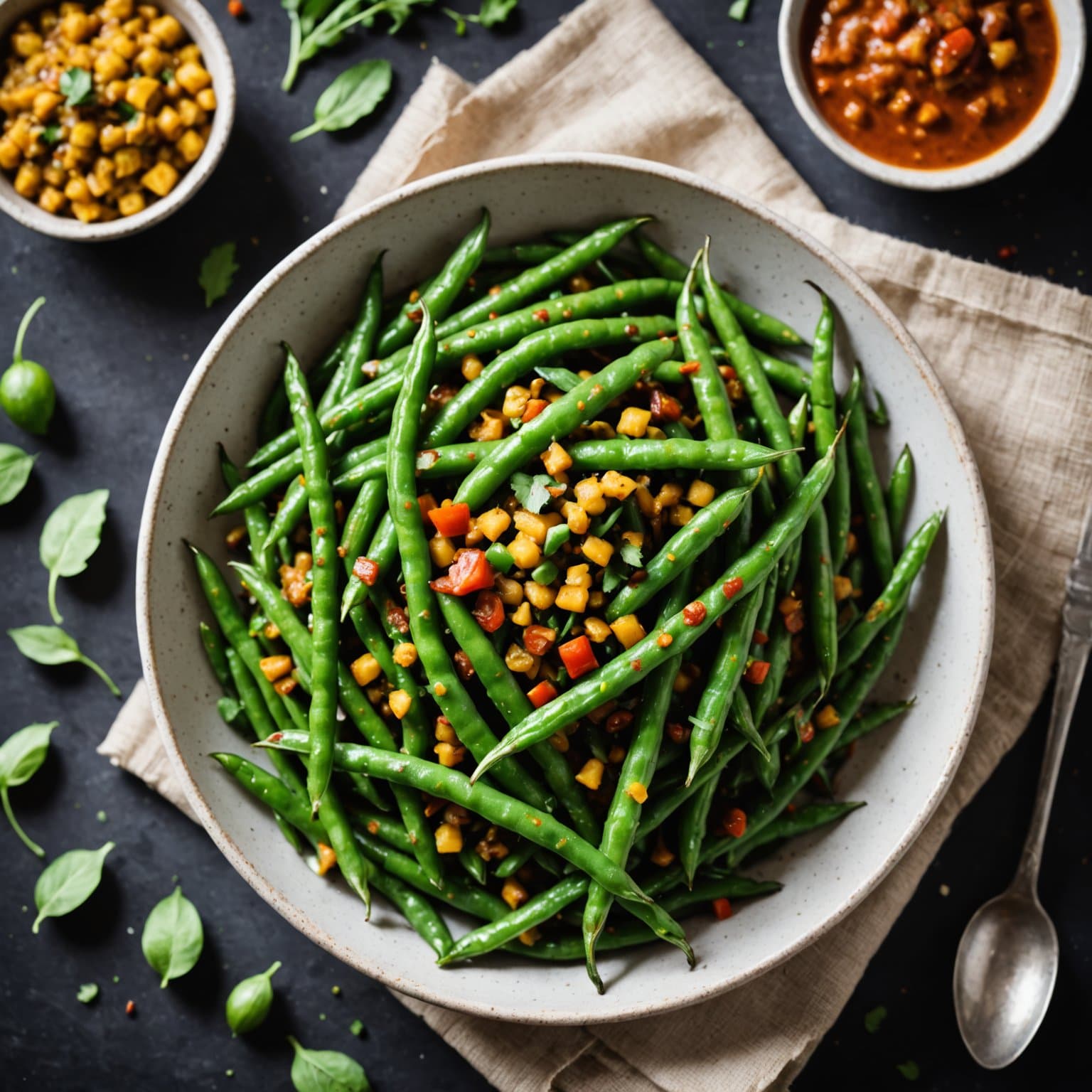 Krydret indisk (gujarati) grønne bønner