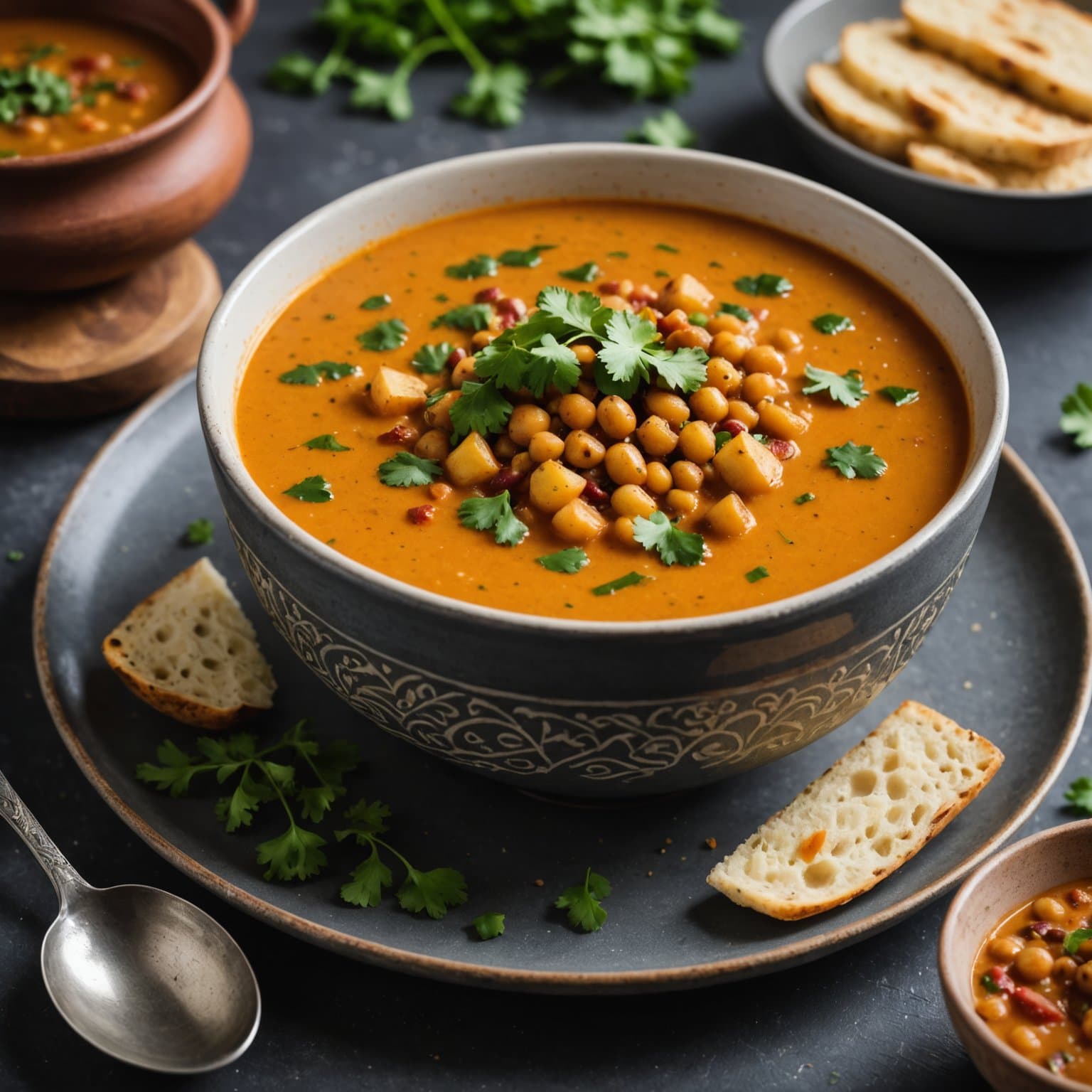 Krydret indisk potet- og bønnesuppe