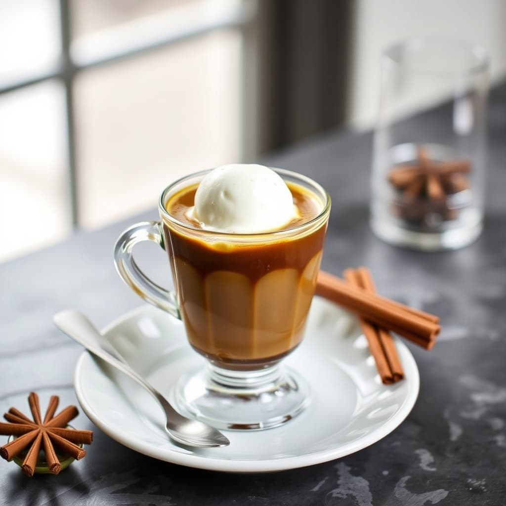 Krydret kaffe affogato med vaniljeis