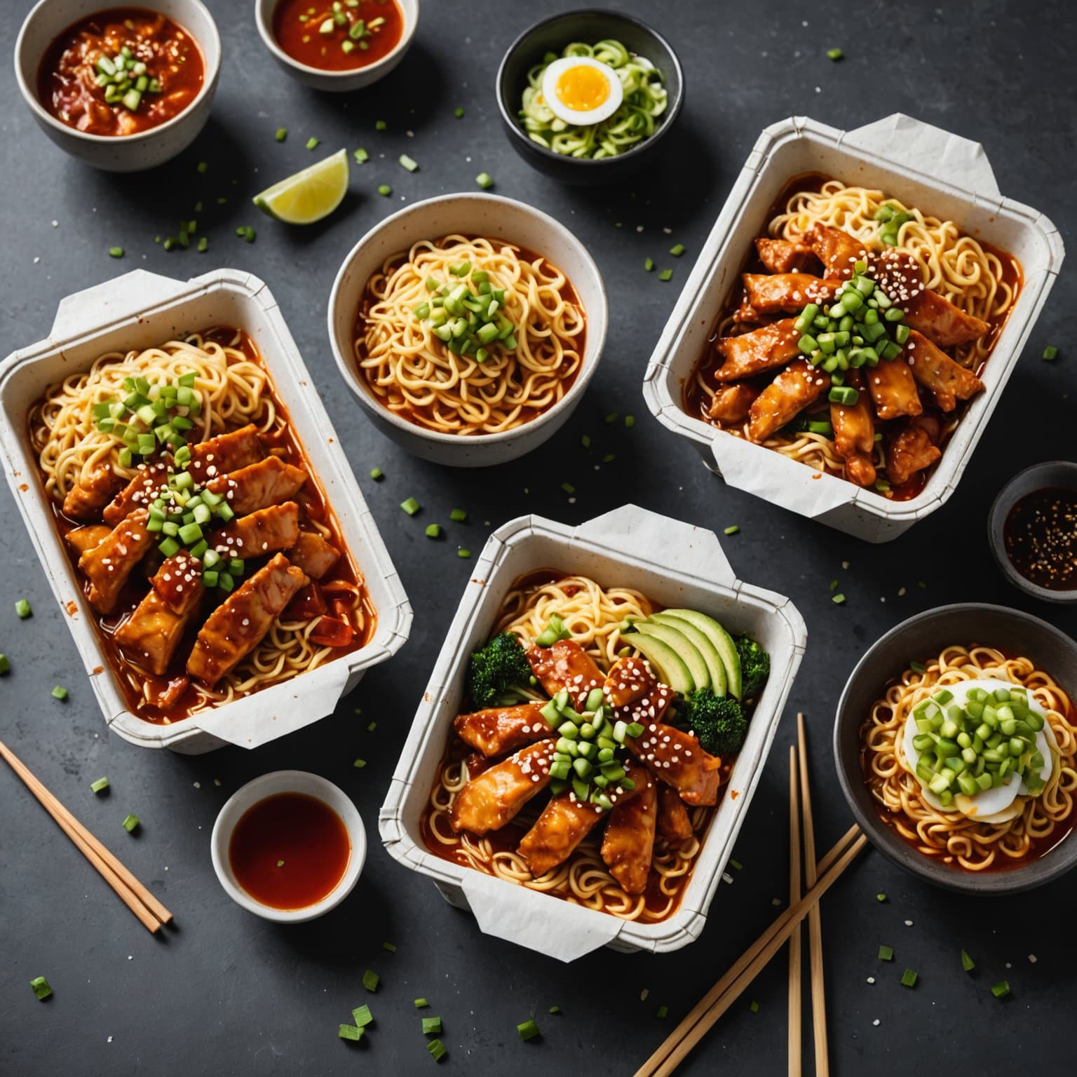 Krydret koreansk kylling og ramen-nudler pakker