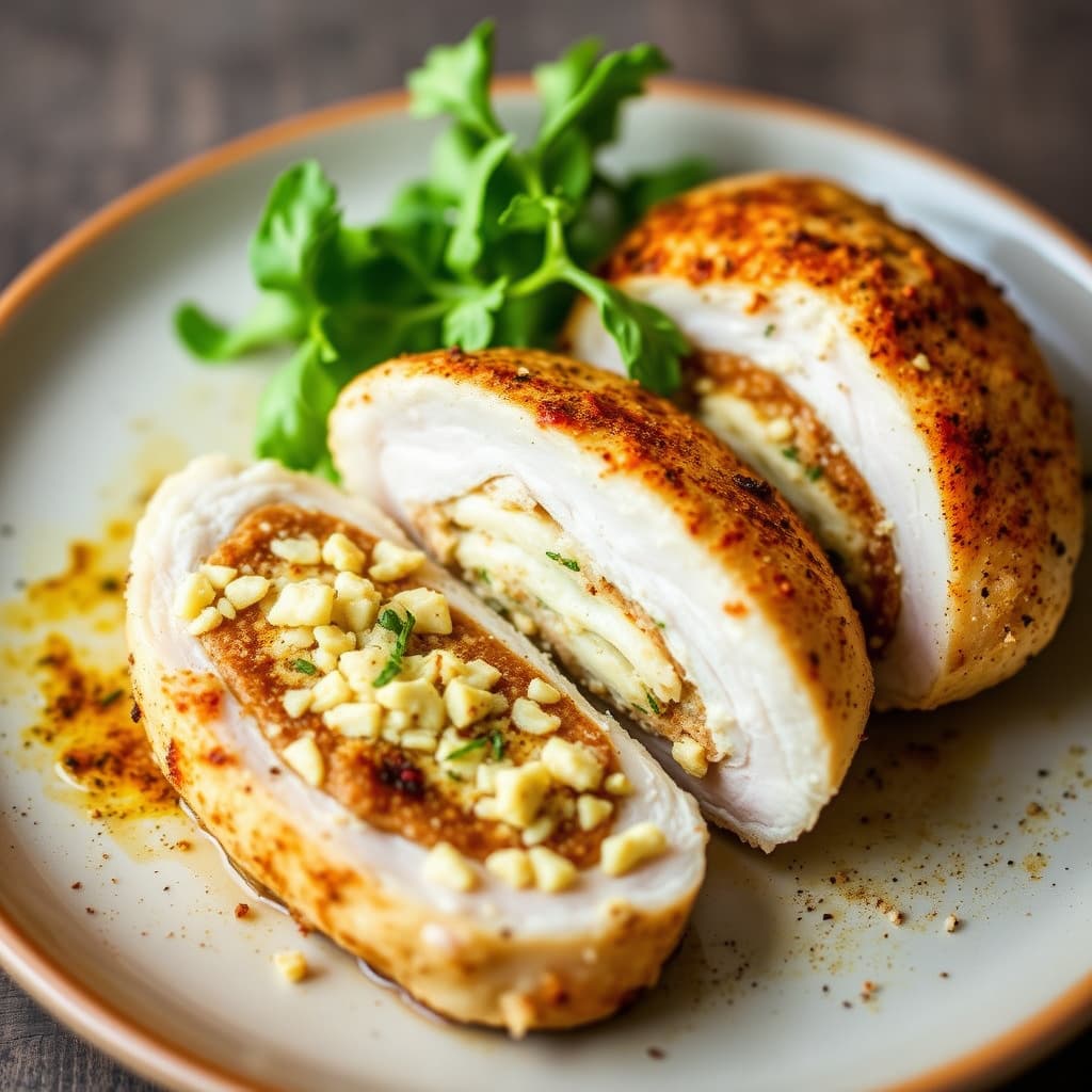 Krydret kyllingbryst fylt med matzo