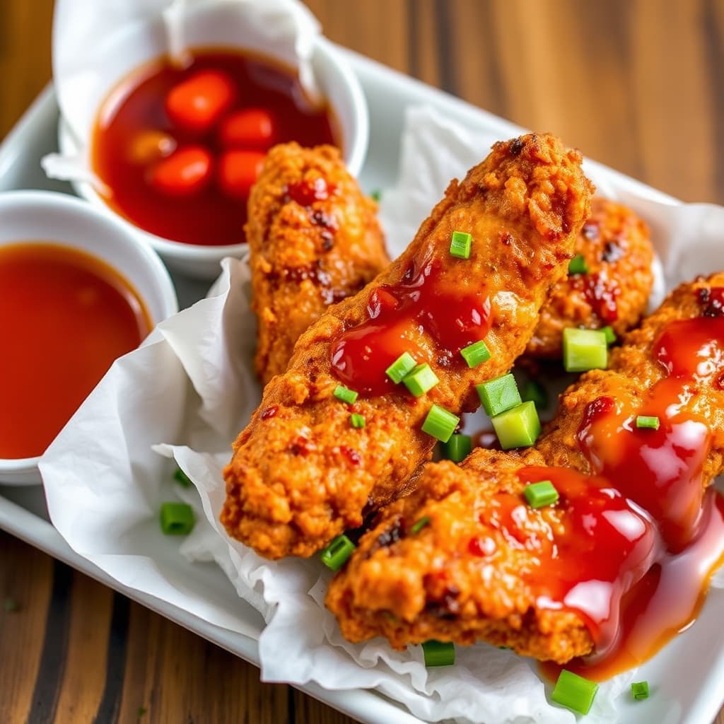 Krydret kyllingpinne med søt-sur saus