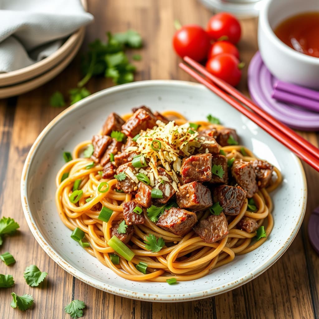Krydret lam- og soba-nudelsalat