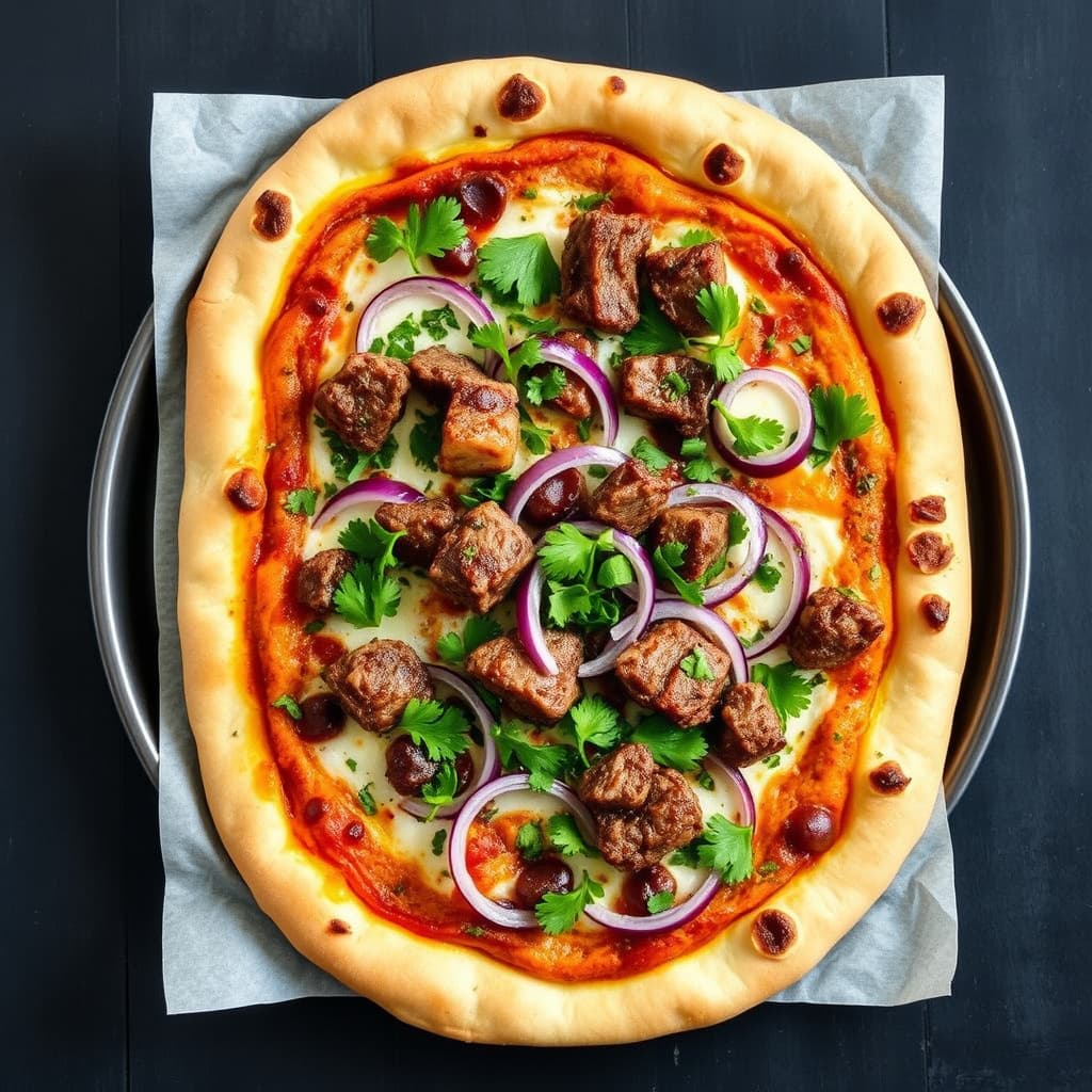 Krydret lamapizza med persille- og rødløksalat