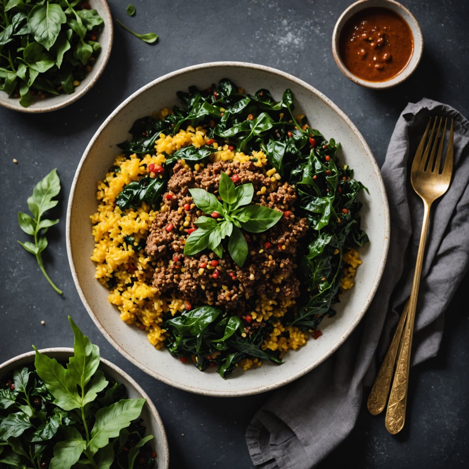 Krydret lamfarse med quinoa, sveitsisk kål og svingelreir
