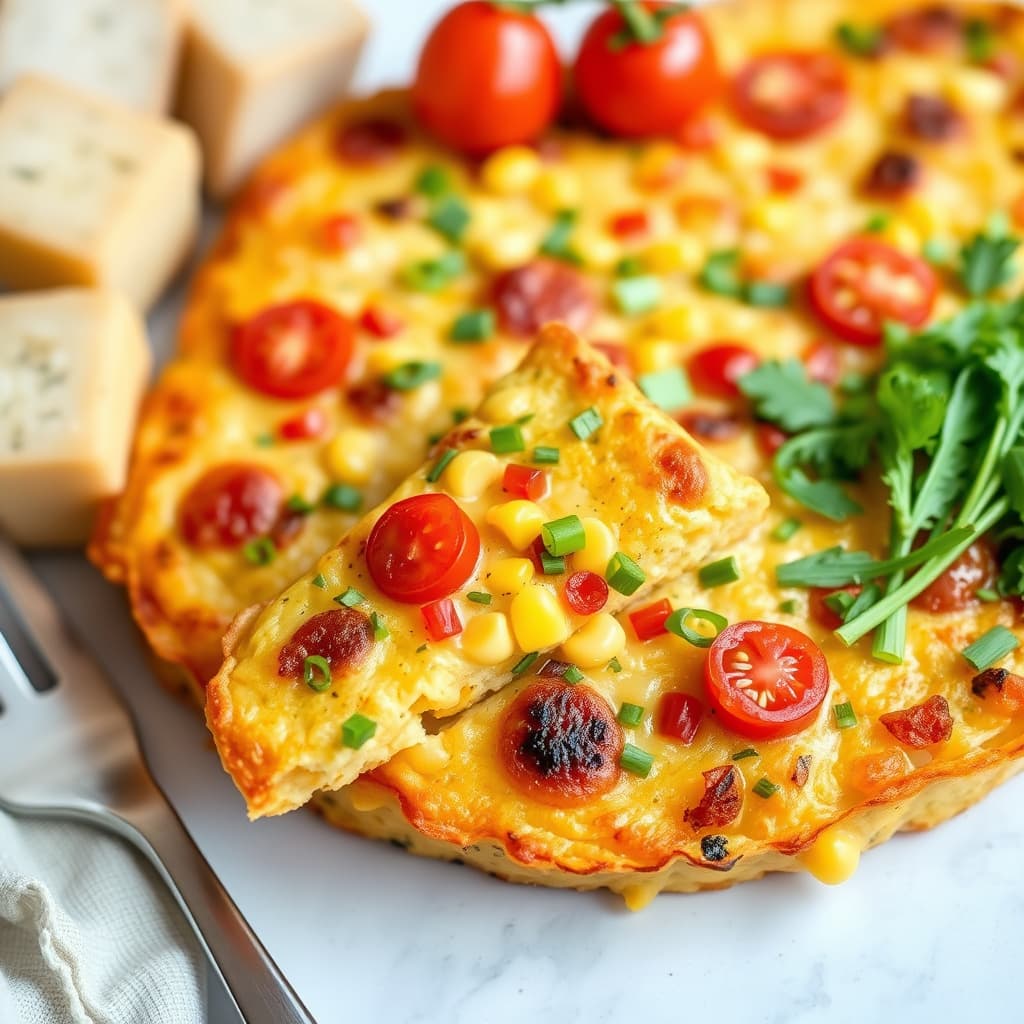 Krydret maisfrittata med tomater og vårløk