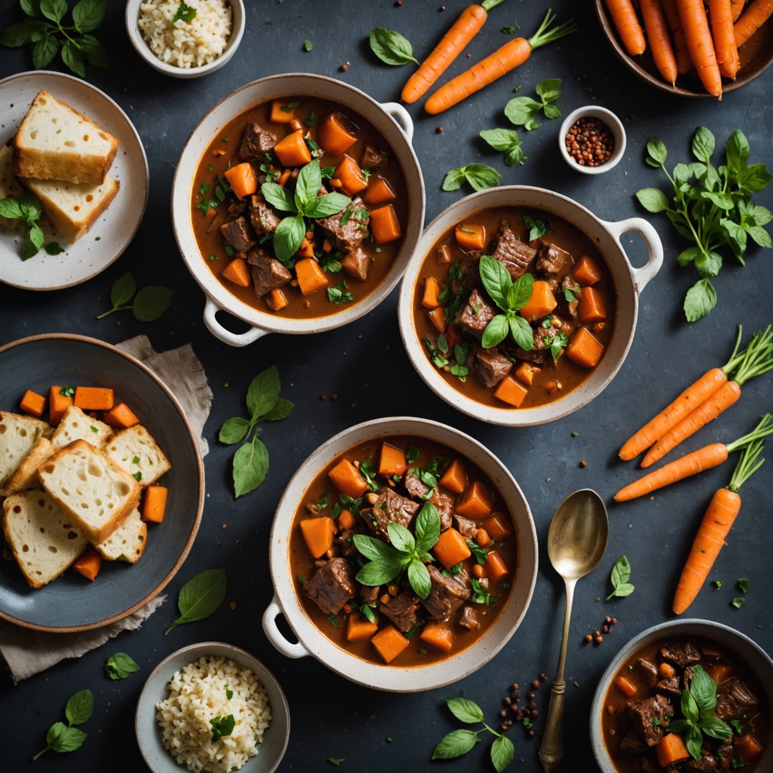 Krydret oksegryte med gulrøtter og mynte