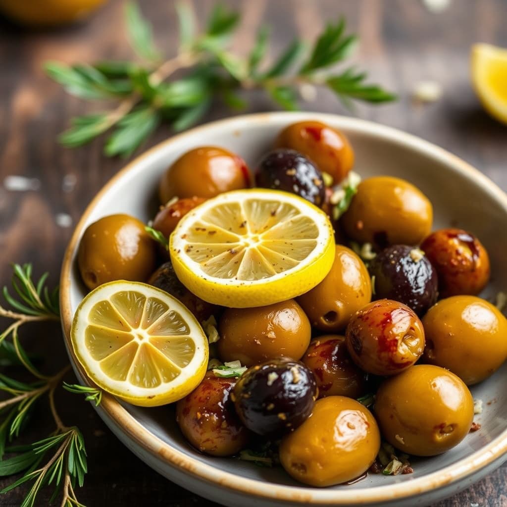 Krydret oliven med sitron og fennikel