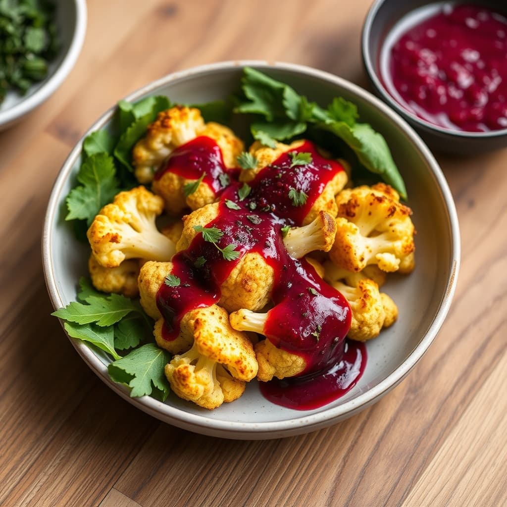 Krydret ovnsbakt blomkål med rødbetemulsjon