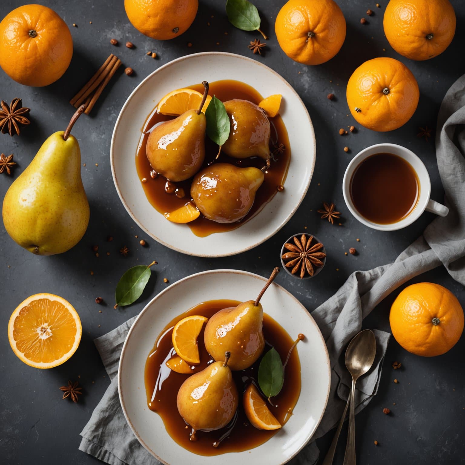 Krydret pære med appelsin og karamellsaus