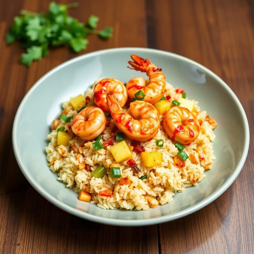 Krydret reker og ananas stekt ris