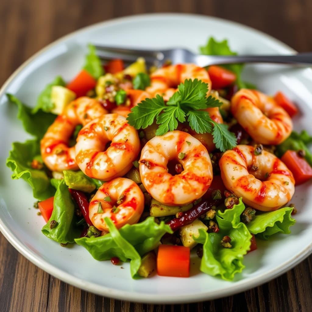 Krydret rekesalat med røkt chilivinaigrette