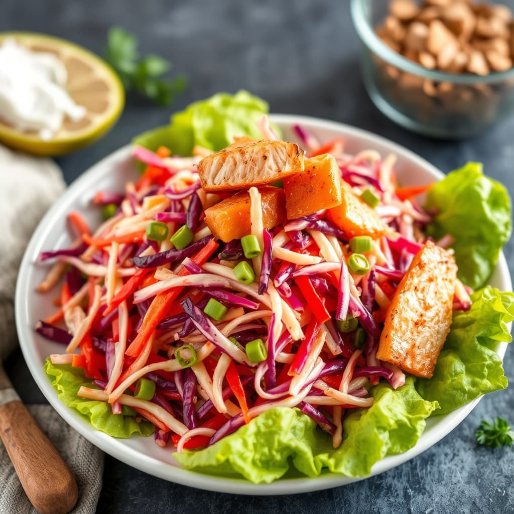 Krydret Røde Plass Cole Slaw med en Zakutzky av røkt fisk