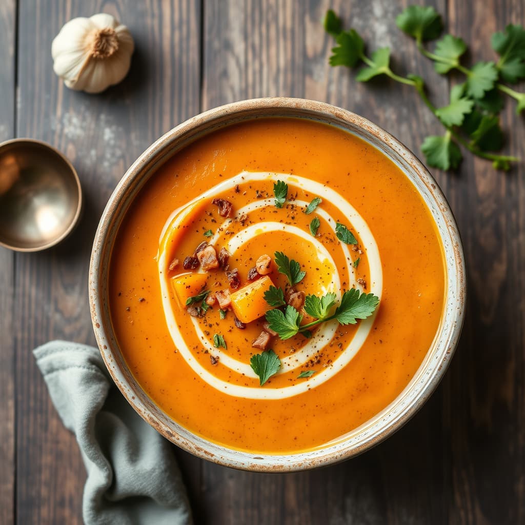 Krydret søtpotet- og hvitløksuppe