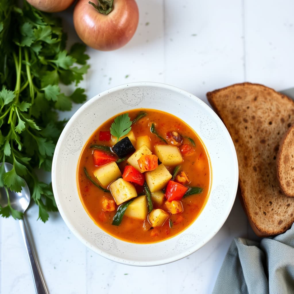 Krydret squash-, paprika- og potetsuppe