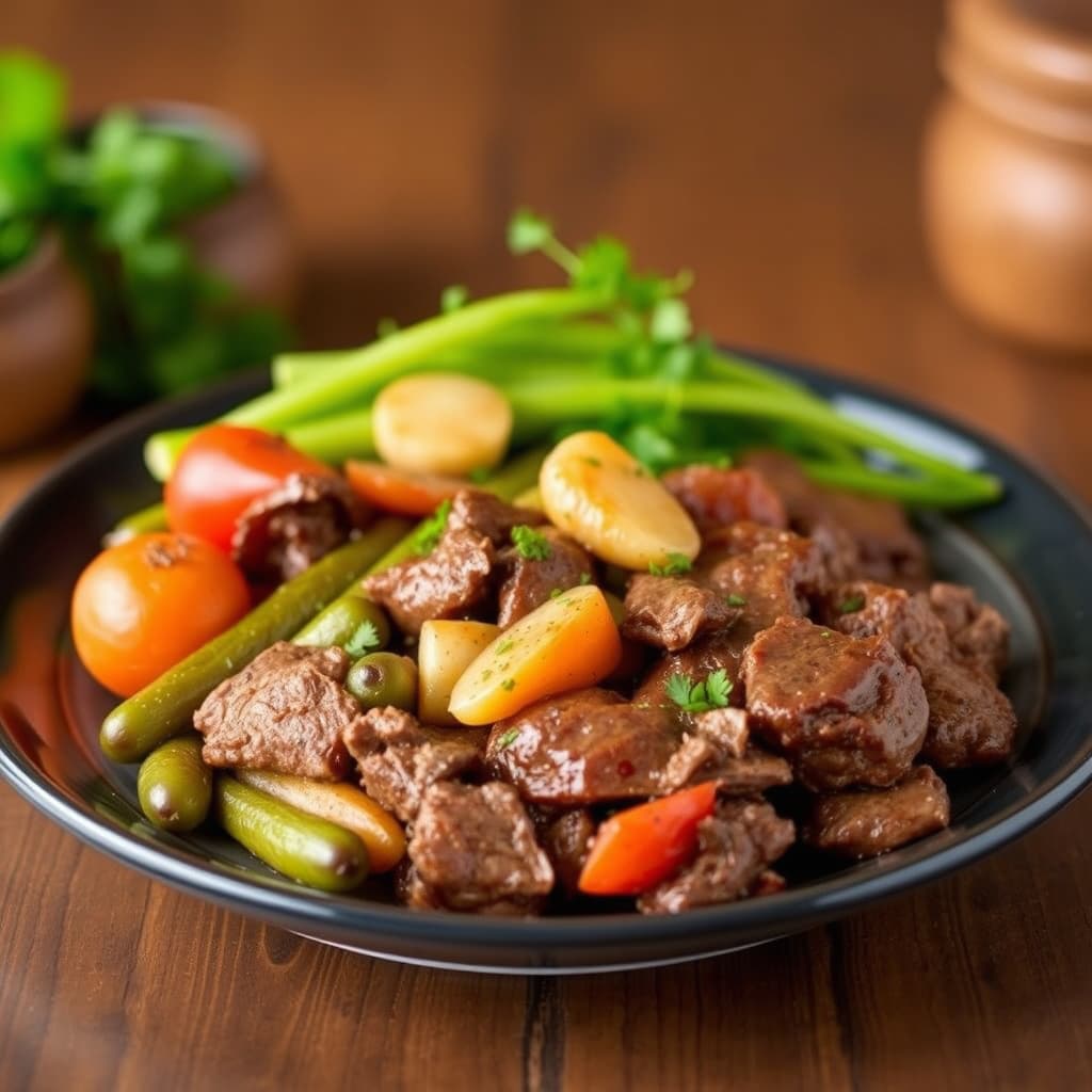 Krydret stekt storfekjøtt med grønnsaker