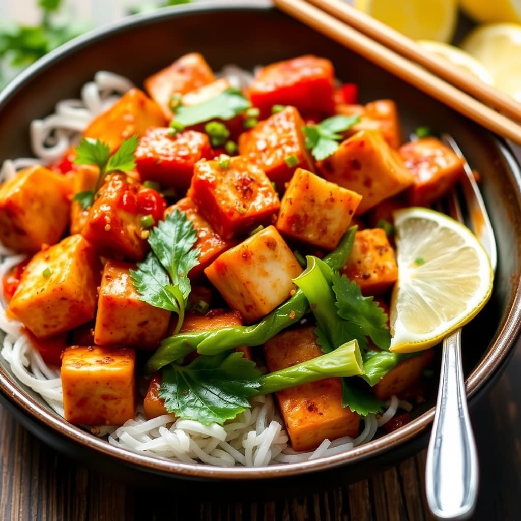 Krydret tofu- og sitrongresswok