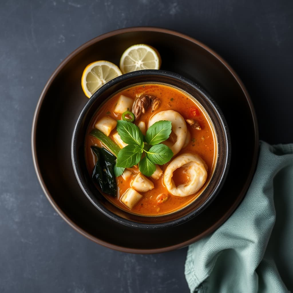 Krydret Tom Yam-suppe med sjømat