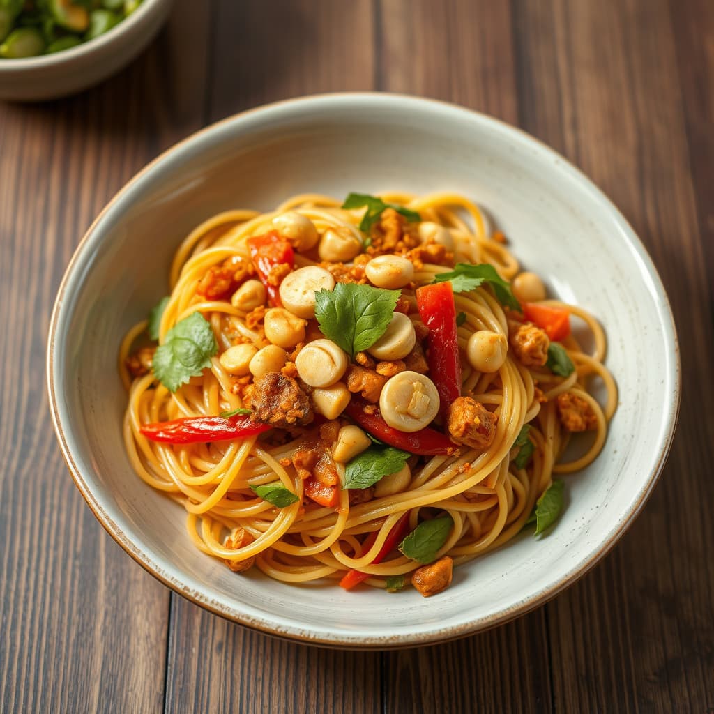 Krydret vegetarisk peanøttnudelsalat