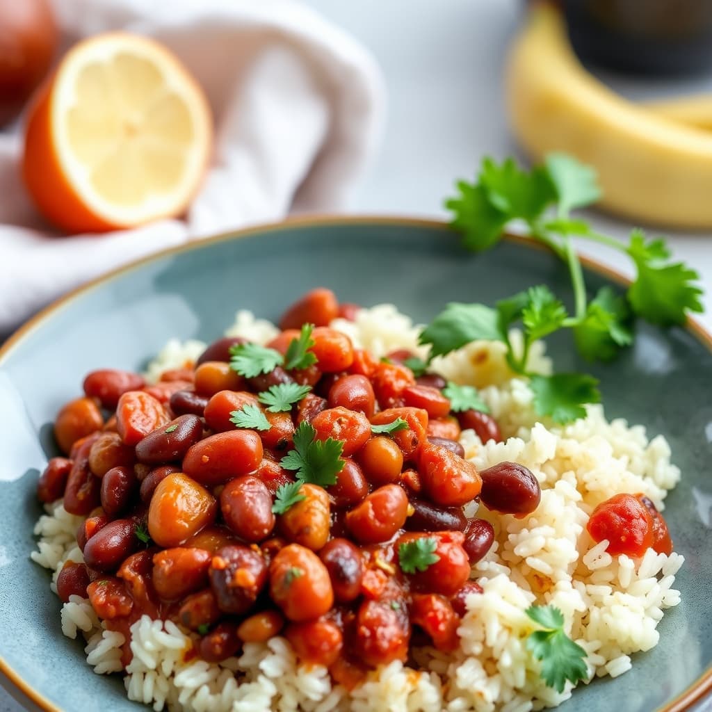 Krydret vegetarisk rød bønner og ris