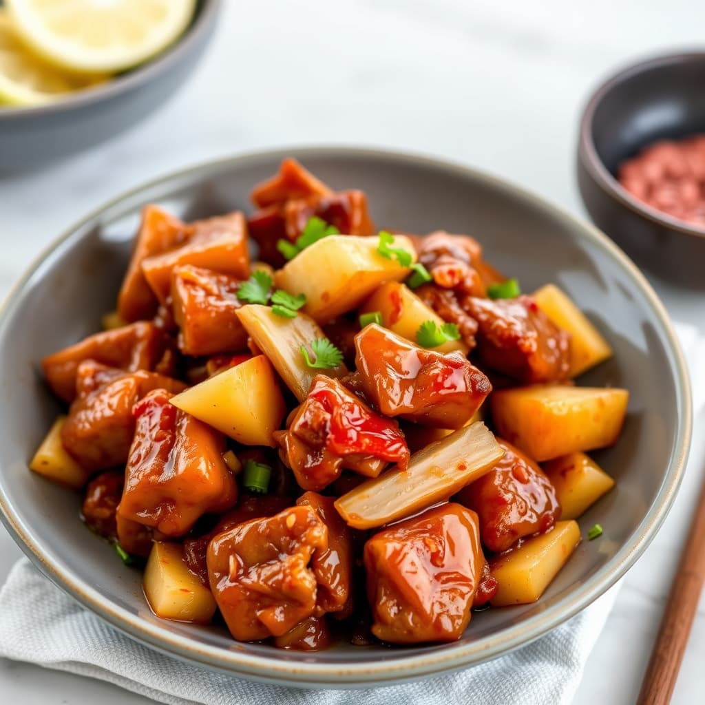 Krydret wokstekt and med hvit ananas