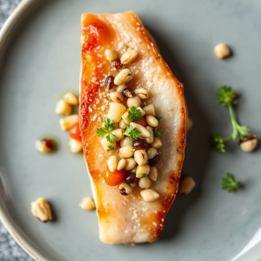 Kurerte cobia med ristet pinjeknøttrelish