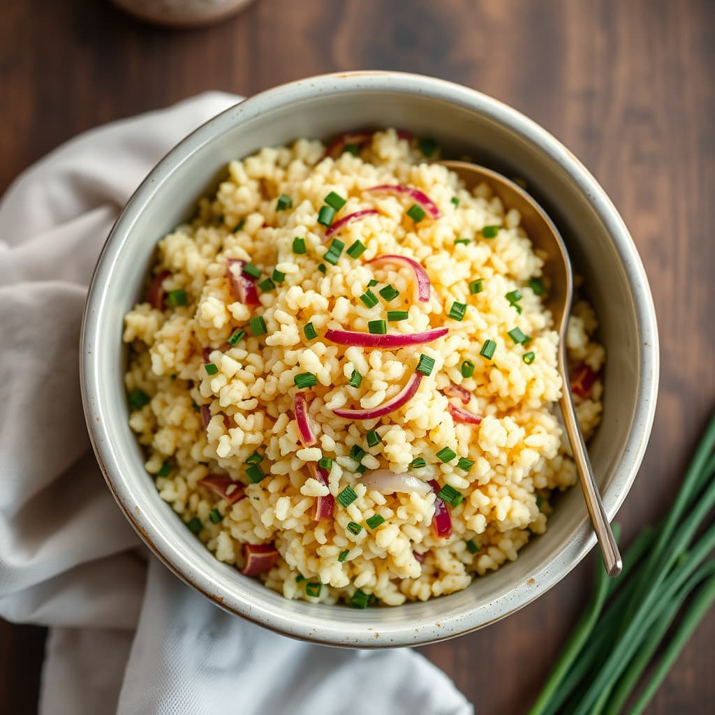 Kuskus med rødløk og gressløk