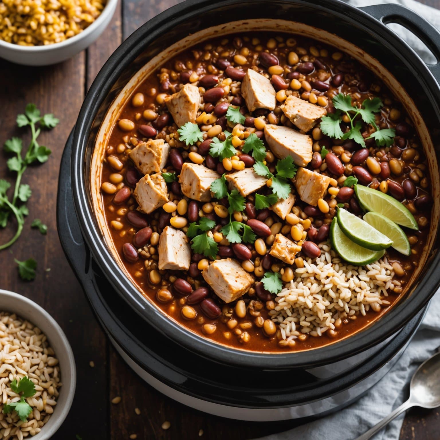 Kylling-, bønne- og bygggryte i slow cooker