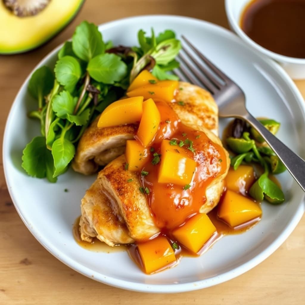 Kylling fylt med guava og karamellisert mango