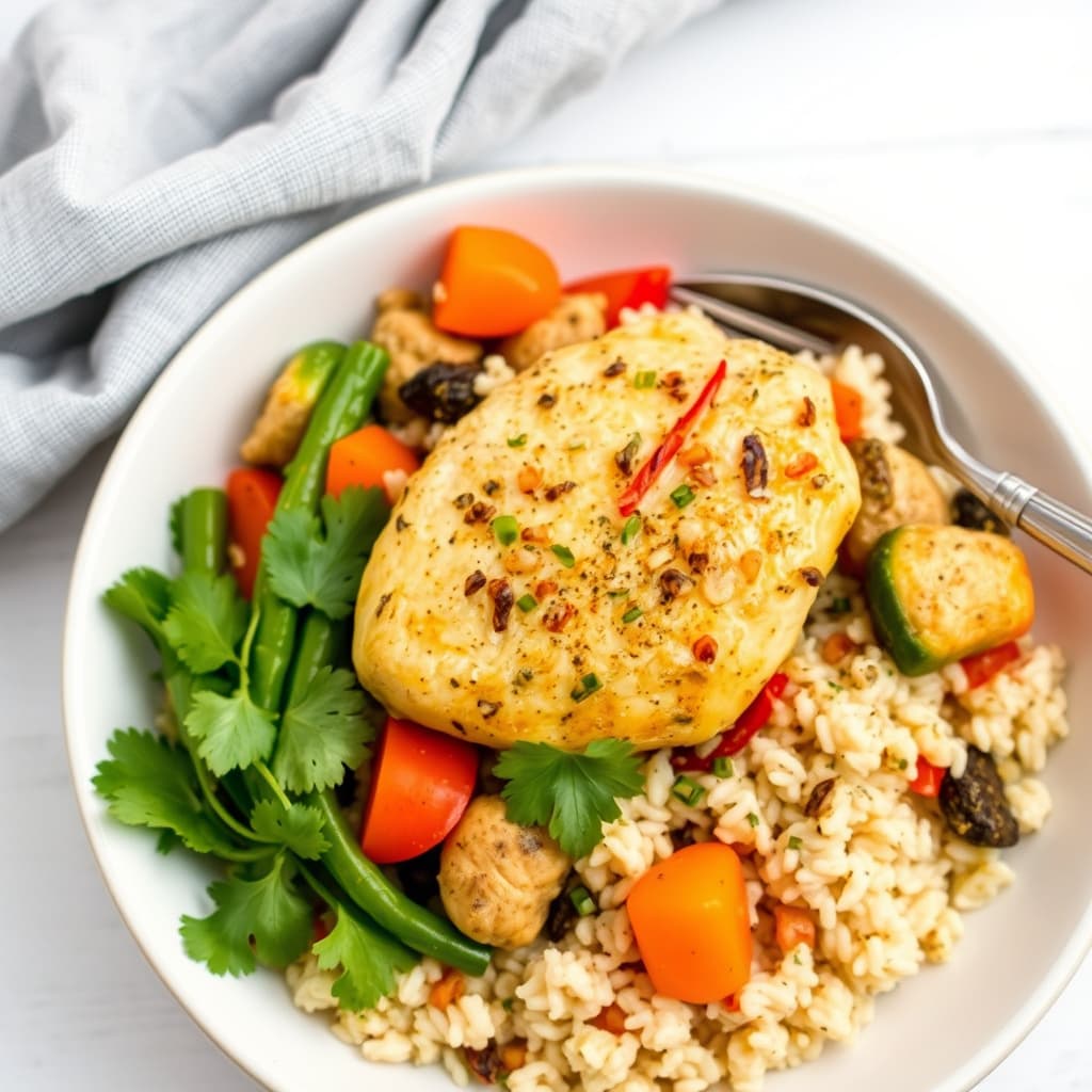 Kylling, grønnsaker og ris i midtøsten-stil