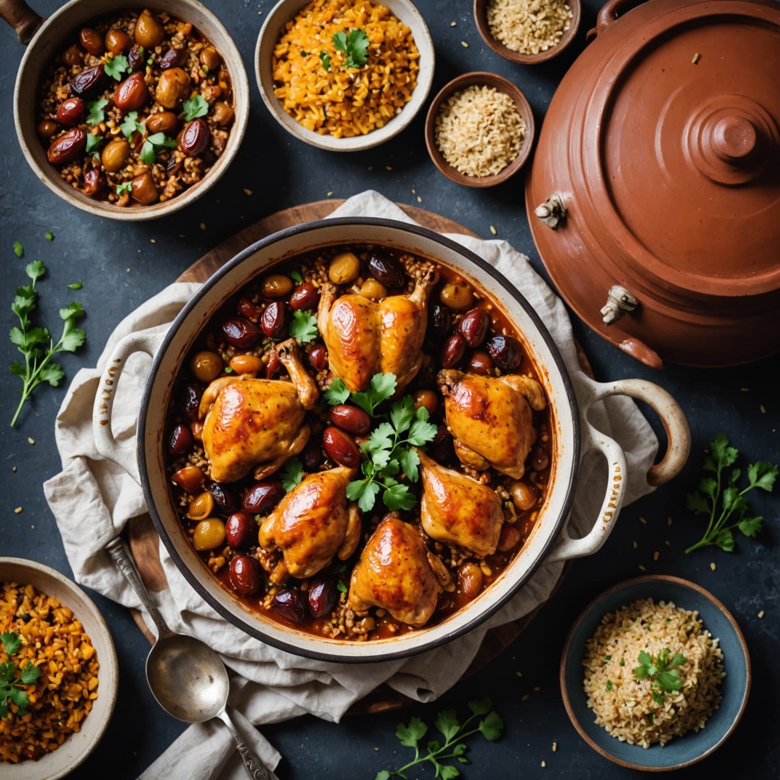 Kylling i leirgryte med dadler, sucuk og bulgur