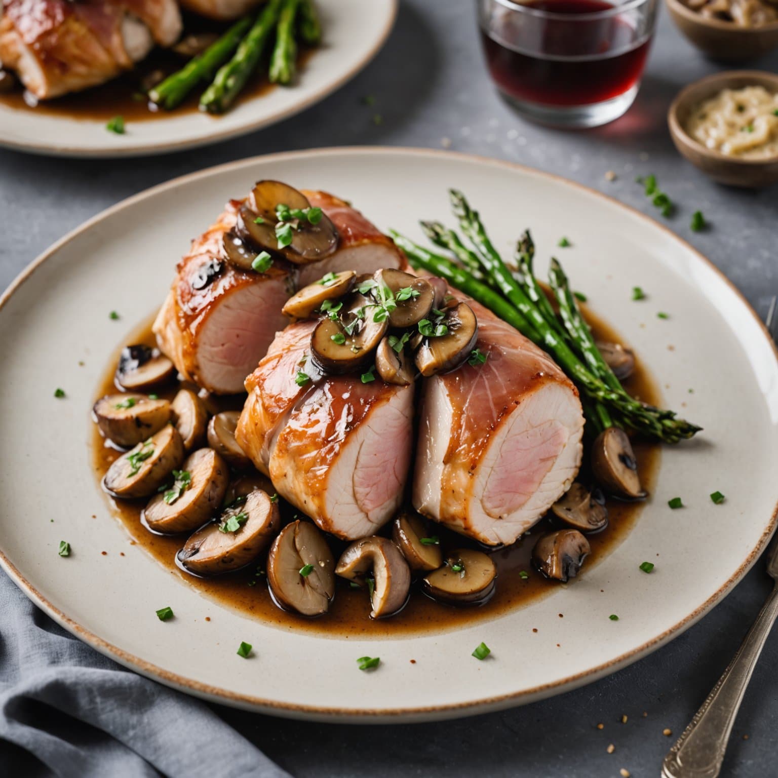 Kylling innbakt i prosciutto med soppmarsalasaus