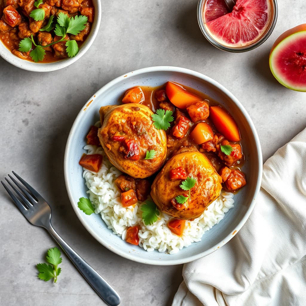 Kylling Marsala med masala og fersken- og vannmelonskallchutney