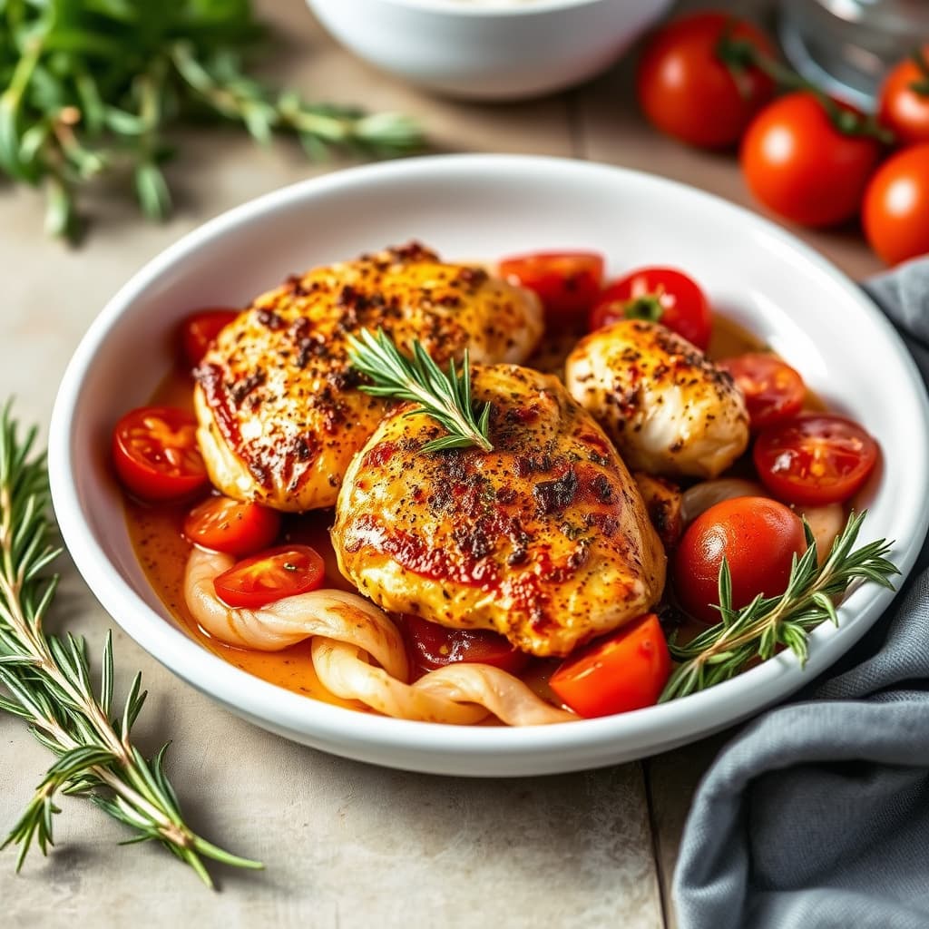 Kylling med chilirub og rosmarin og tomat