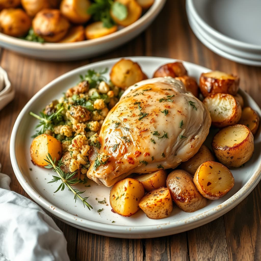Kylling med persille- og timianfyll og ovnsbakte poteter