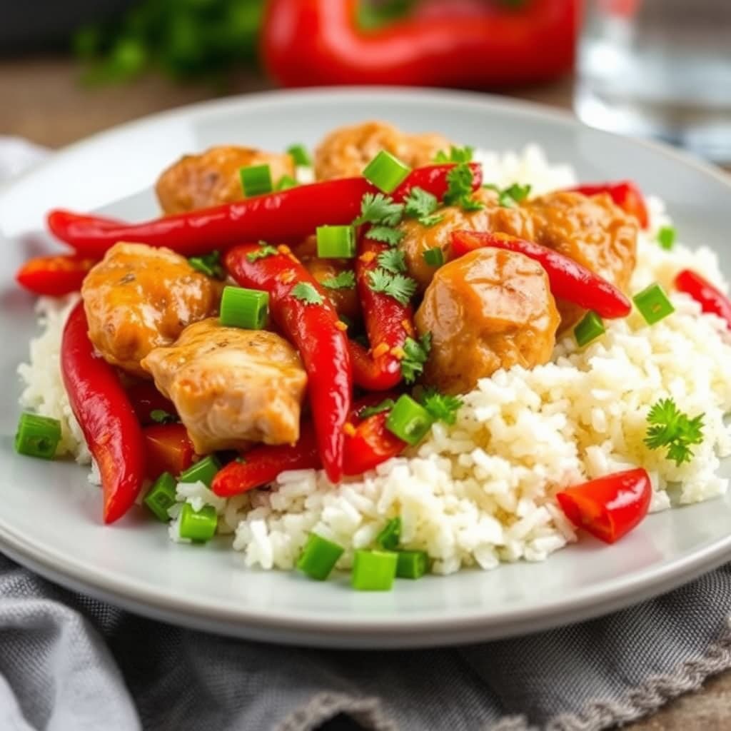 Kylling med søte og sterke røde paprika