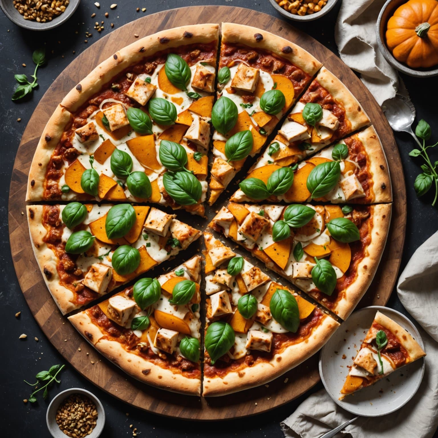 Kylling- og gresskarpizza