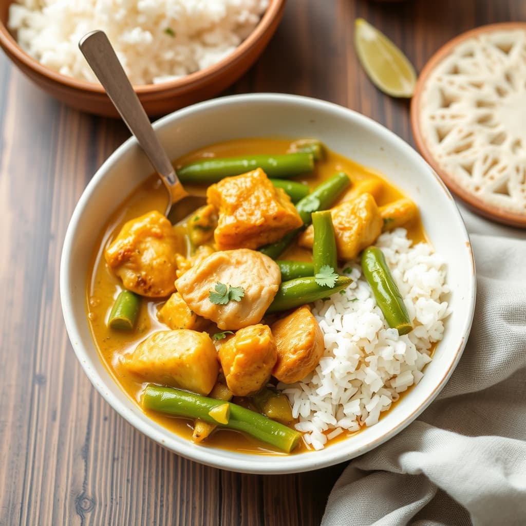 Kylling- og grønne bønner med kokosnøttcurry