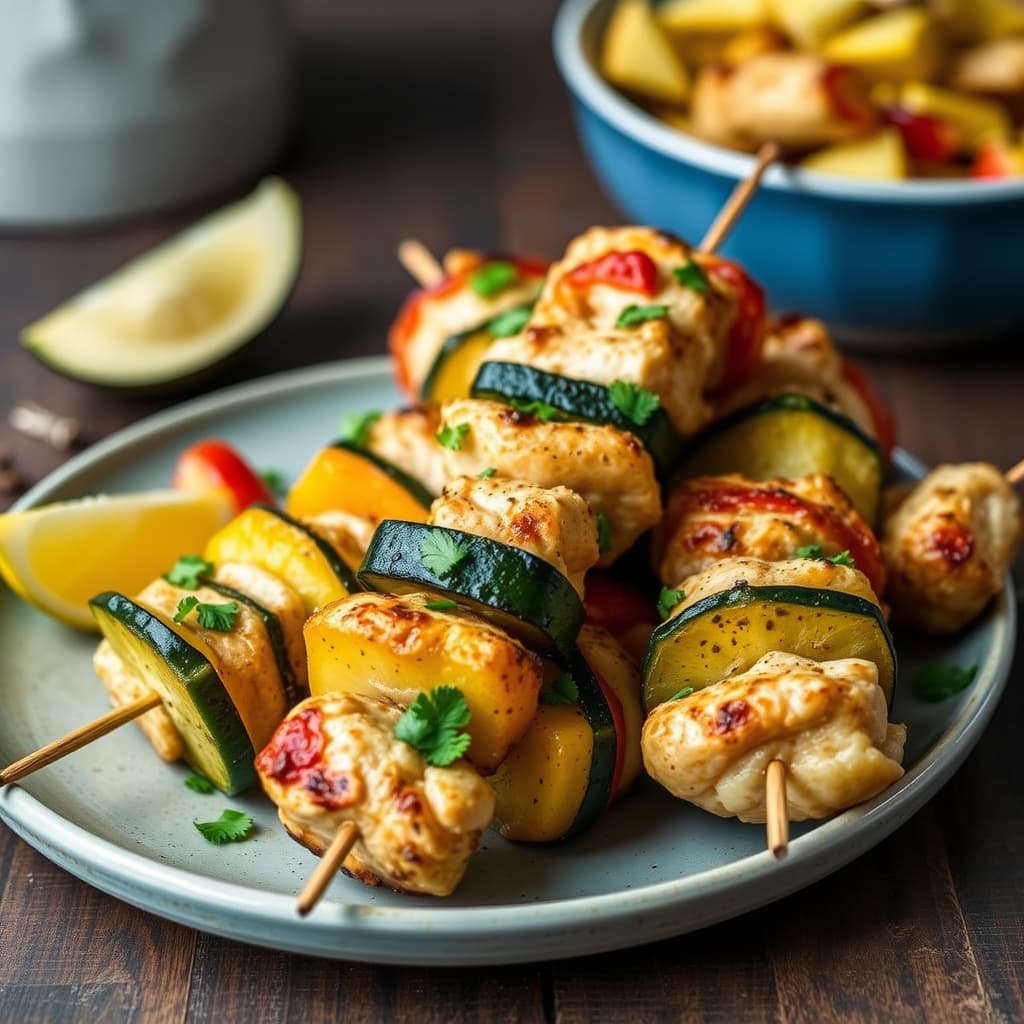 Kylling- og sommer squash-spyd