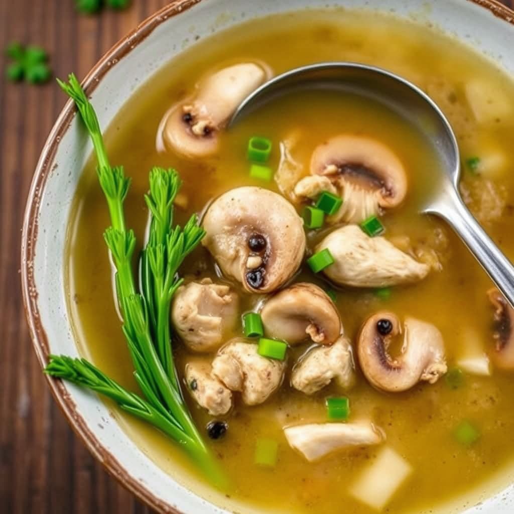 Kylling- og soppsuppe med purre