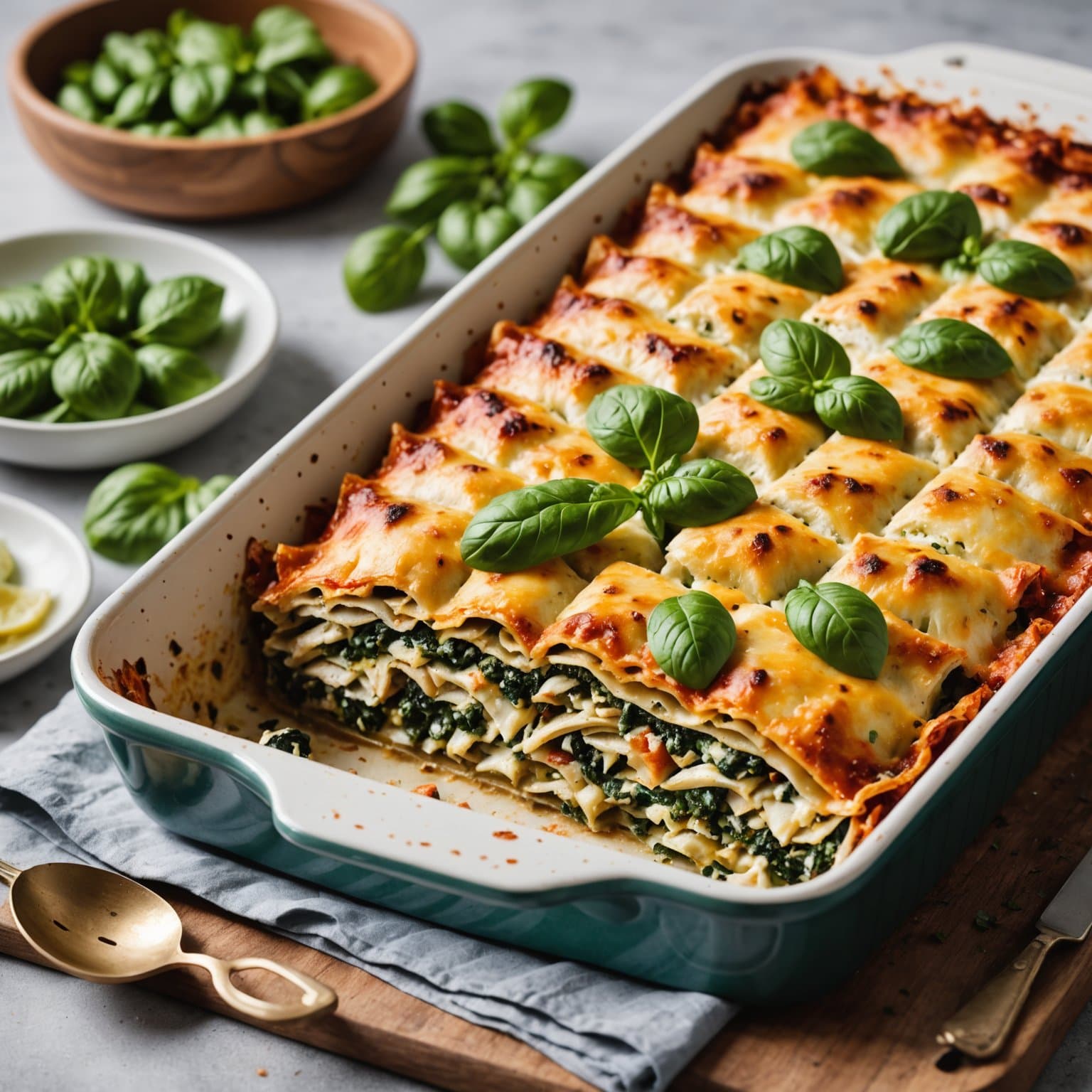 Kylling- og spinatpestolasagne